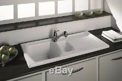 Luna Ceramic Kitchen Sink 1.5 Bowl Pure White Including Waste And Plumbing