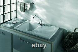 Luna Ceramic Kitchen Sink 1 Bowl Pure White Including Waste And Plumbing