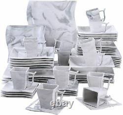 MALACASA Flora Marble Grey Dinnerware Set Porcelain Tableware Plates Bowls Mugs