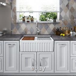 MEJE 30x20 Double Bowl Workstation Kitchen Sink Ceramic Farmhouse White