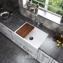 MEJE 30x20 Double Bowl Workstation Kitchen Sink Ceramic Farmhouse White