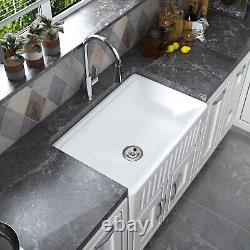 MEJE 30x20 Double Bowl Workstation Kitchen Sink Ceramic Farmhouse White