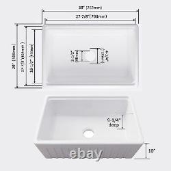 MEJE 30x20 Double Bowl Workstation Kitchen Sink Ceramic Farmhouse White