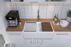 MEJE 33x20 Double Bowl Workstation Kitchen Sink Ceramic Farmhouse White