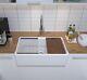 MEJE 33x20 Farmhouse Workstation Kitchen Sink, Single Bowl Ceramic White