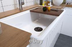 MEJE 33x20 Farmhouse Workstation Kitchen Sink, Single Bowl Ceramic White