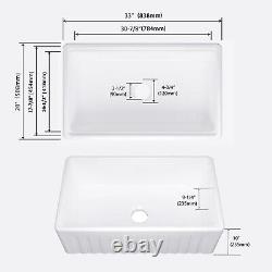 MEJE 33x20 Farmhouse Workstation Kitchen Sink, Single Bowl Ceramic White