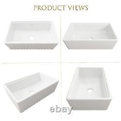 MEJE 33x20 Farmhouse Workstation Kitchen Sink, Single Bowl Ceramic White