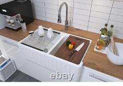 MEJE Double Bowl 50/50 Ceramic Kitchen Sink Reversible Farmhouse White