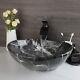 Marbling Bathroom Ceramic Vessel Sinks Oval Basin Bowl Combo Black Tap Drain Set