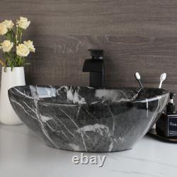 Marbling Bathroom Ceramic Vessel Sinks Oval Basin Bowl Combo Black Tap Drain Set