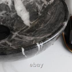 Marbling Bathroom Ceramic Vessel Sinks Oval Basin Bowl Combo Black Tap Drain Set