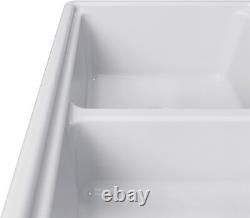 Meje Farmhouse Kitchen Sink Double Bowl Undermount Ceramic White