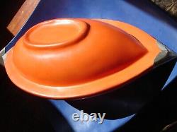 Moroccan orange hand made oval ceramic bowl set of three