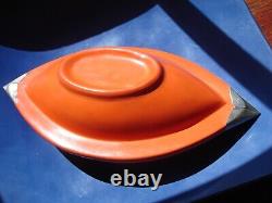 Moroccan orange hand made oval ceramic bowl set of three