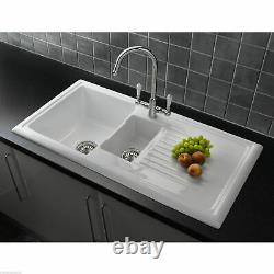 Moss & Britten White Ceramic 1.5 Bowl Kitchen Sink & Wastes RL301CW
