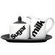 New 4pc Tea Set Kitchen Serving Black Milk Sugar Plate Coffee Spoon Ceramic Gift
