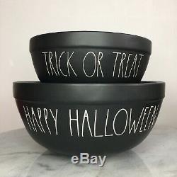New Rae Dunn Matte Black Ceramic Happy Halloween & Trick Or Treat Mixing Bowls