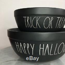New Rae Dunn Matte Black Ceramic Happy Halloween & Trick Or Treat Mixing Bowls