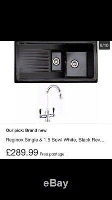 New Reginox Black Fire Clay Ceramic Kitchen Sink 1.5 Bowl with Tap and fittings