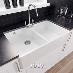 Nuie Fireclay White Ceramic 2.0 Bowl Butler Kitchen Sink BU121AS36D