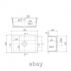 Nuie Undermount Fireclay Kitchen Sink Inset Single Bowl with Overflow 711mm