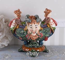 Ornamental Bowl Baroque Grotesque Mask Majolica Vase Antique Jardiniere China
