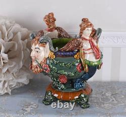 Ornamental Bowl Baroque Grotesque Mask Majolica Vase Antique Jardiniere China