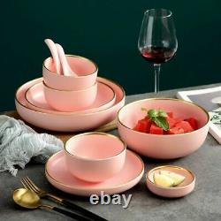 Pink Phnom Penh Plates Bowls Ceramic Tableware Set Kitchen Restaurant Home Retro