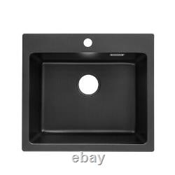 Quartz Stone 1 Bowl Kitchen Sink with Drainer Waste Kit Inset Bowls 55cm Black