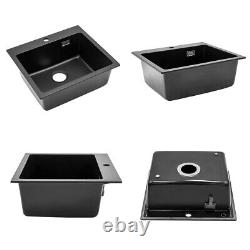 Quartz Stone 1 Bowl Kitchen Sink with Drainer Waste Kit Inset Bowls 55cm Black
