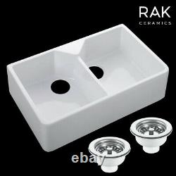 RAK 2.0 Bowl Ceramic Double Belfast Butler Kitchen Sink & FREE Wastes GOSINK10