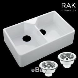 RAK 2.0 Bowl Ceramic Double Belfast Butler Kitchen Sink & FREE Wastes GOSINK10