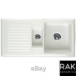 RAK Ceramics Rustic 1.5 Bowl White Ceramic Reversible Kitchen Sink