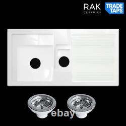 RAK Modern 1.5 Bowl and Half Ceramic Kitchen Sink & Two Wastes White GOSINK1V2