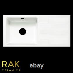 RAK White 1.0 Single Bowl Ceramic Gourmet Kitchen Sink Reversible Groove Drainer