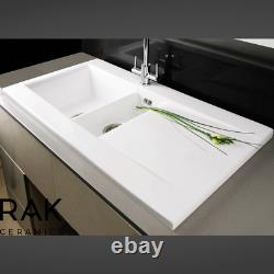 RAK White 1.5 Bowl and Half Ceramic Dream Kitchen Sink Modern Reversible Drainer