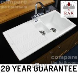 Rak Ceramic Kitchen Sink 1.5 Bowl Ceramic Fireclay White + Tap Options