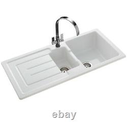 Rangemaster Austell Kitchen Sink 1.5 Bowl White Granite Inset Reversible Waste