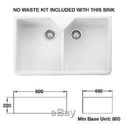 Rangemaster Belfast Ceramic Double Bowl 2.0 Kitchen Sink CDB800WH NO Waste Kit