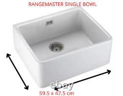 Rangemaster Belfast Single Bowl Ceramic Sink 600mm CBL595WH White