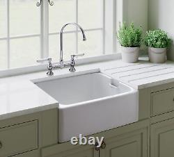 Rangemaster Farmhouse Belfast Kitchen Sink Single Bowl Ceramic White FREE Waste