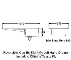 Rangemaster Portland 1.0 Bowl Ceramic Kitchen Sink White CPL10101WH & WASTE KIT