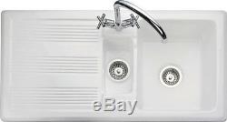 Rangemaster Portland 1.5 Bowl Ceramic Kitchen Sink White CPL10102WH & Waste Kit