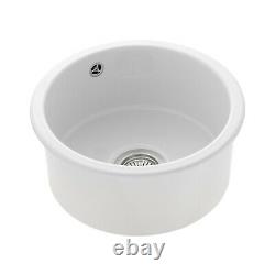Rangemaster Rustique Round Ceramic Single Bowl Kitchen Sink Waste White