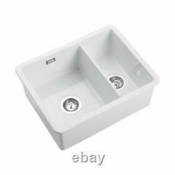Rangemaster Rustique Undermount White Ceramic Kitchen Sink 1.5 Bowl W. Waste Kit