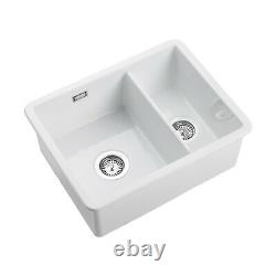 Rangemaster Rustique White Ceramic 1.5 Bowl Kitchen Sink with Waste