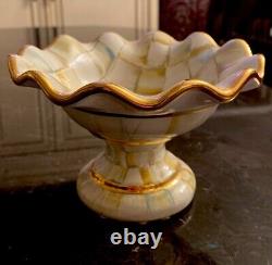 Rarest Mackenzie-childs Fluted Parchment Check Ceramic Small Compote Bowl