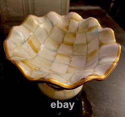 Rarest Mackenzie-childs Fluted Parchment Check Ceramic Small Compote Bowl