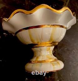 Rarest Mackenzie-childs Fluted Parchment Check Ceramic Small Compote Bowl